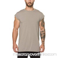 AMOFINY Men's Tops Gyms Crossfit Bodybuilding Fitness Muscle Short Sleeve T-Shirt Top Blouse Beige B07P6PL7RD